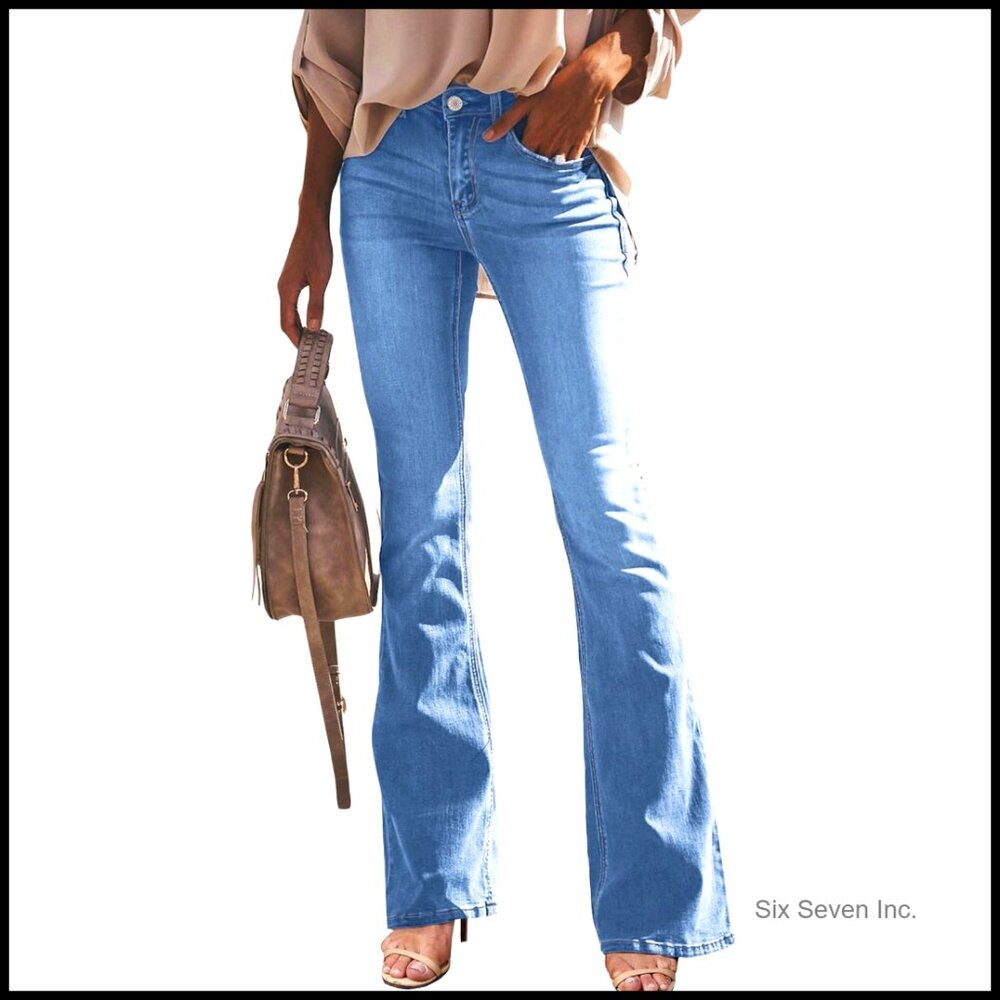 High Waisted Bell Bottom Bootcut Jeans Flared Wide Leg Denim Pants Y2k Retro